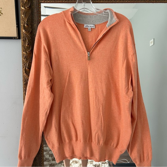 Peter Millar Orange Quarter Zip-Up Sweater Golf - Picture 1 of 5